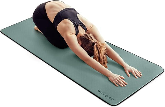 MICRODRY Deluxe Fitness Exercise Yoga Mat for Home & Gym, Extra Thick for High Impact Training, Multi Layered Skid Resistant Surface, Odor Neutralizing with Carrying Strap-FlexoryFit