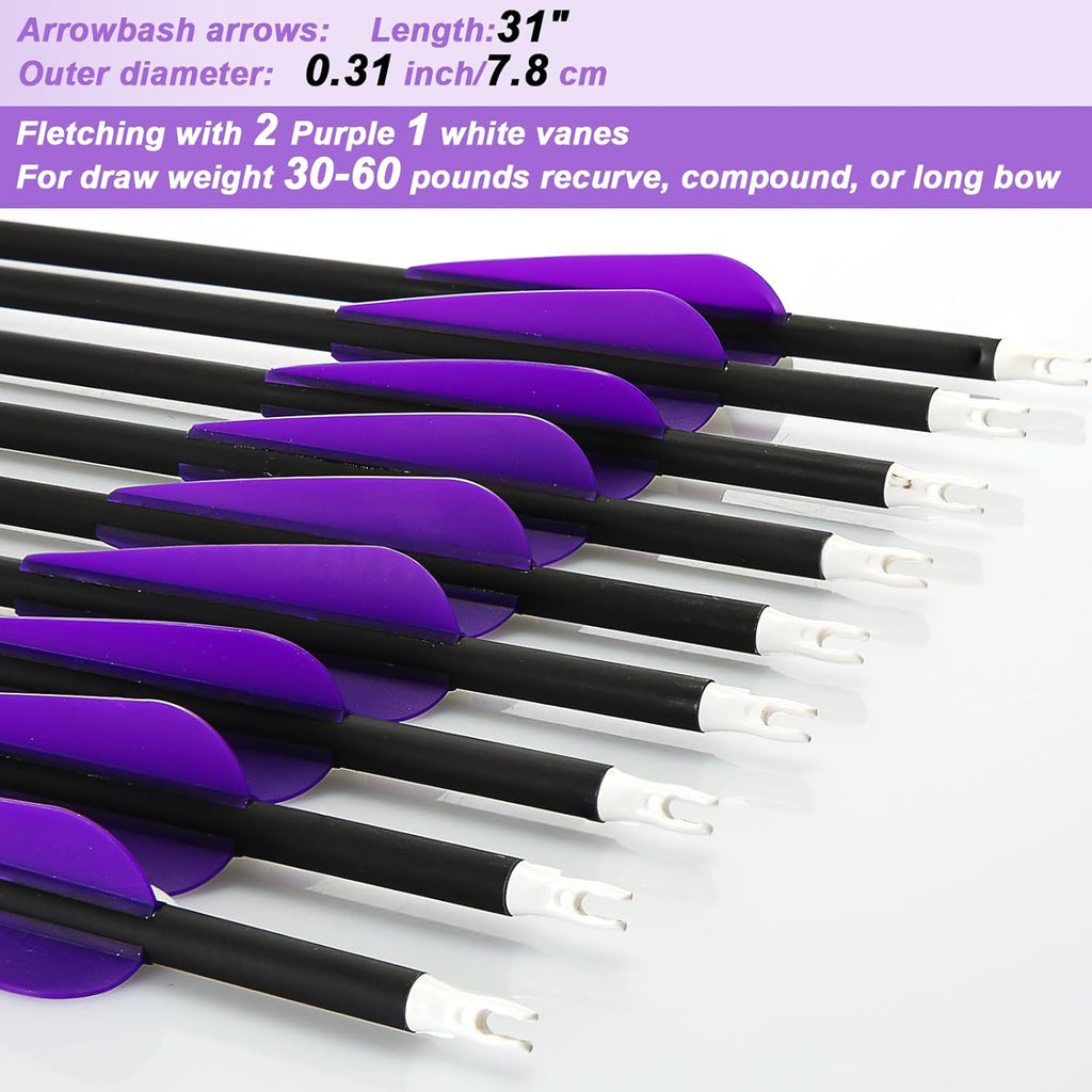 24 Pcs 31.5 Inch Arrows for Compound Bow Hunting Arrows Carbon Arrows with 3 Inch Plastic Arrow Feathers and Removable Tips 500-600 Spine Archery Target Arrows for Recurve Bow