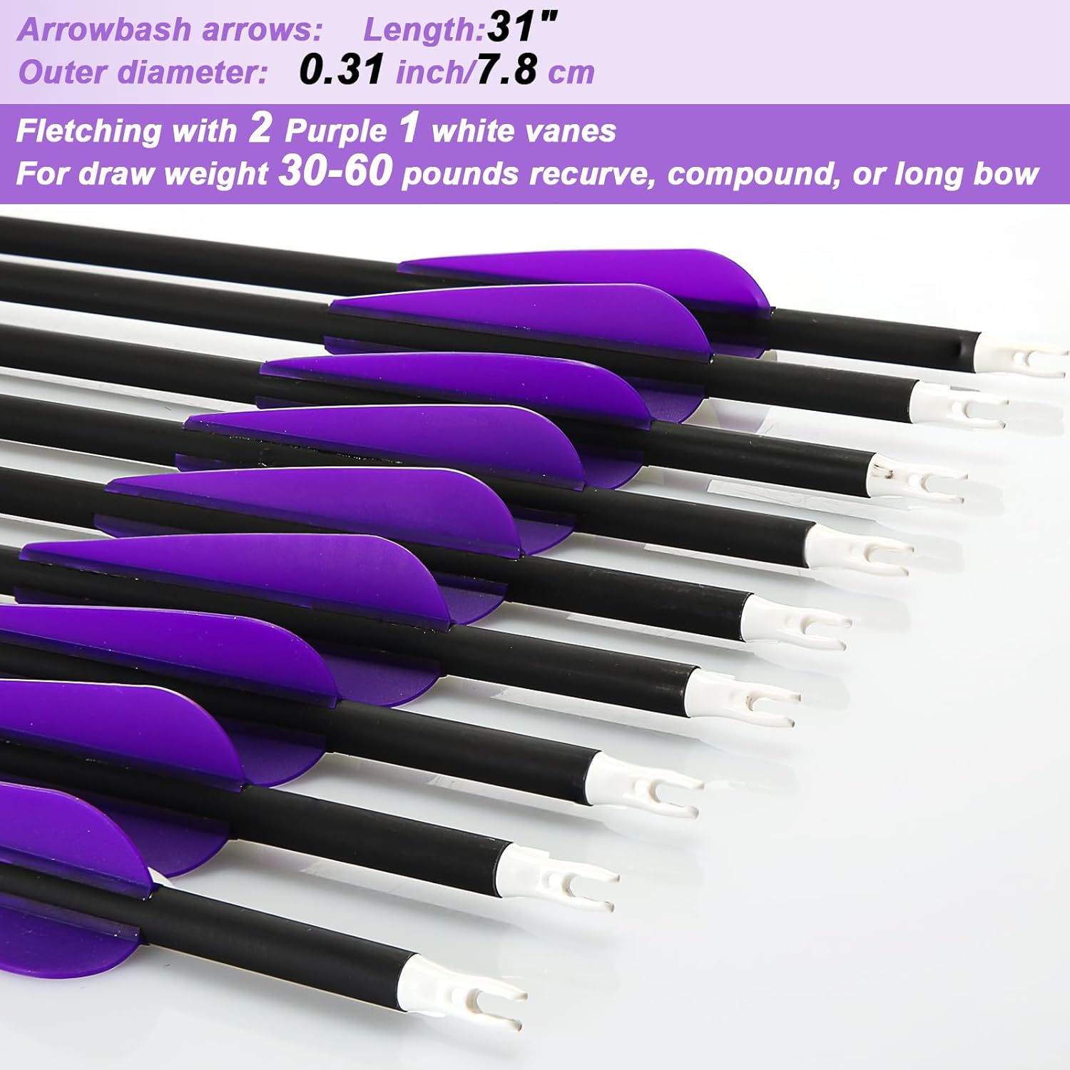 24 Pcs 31.5 Inch Arrows for Compound Bow Hunting Arrows Carbon Arrows with 3 Inch Plastic Arrow Feathers and Removable Tips 500-600 Spine Archery Target Arrows for Recurve Bow