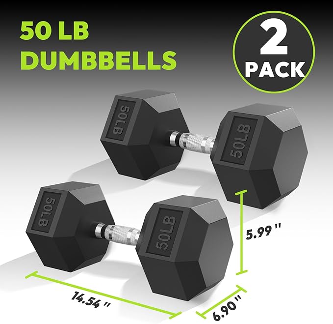Hex Dumbbell 40-125 lb, Rubber Encased Exercise & Fitness Dumbbells, Hand Weight for Strength Training-FlexoryFit