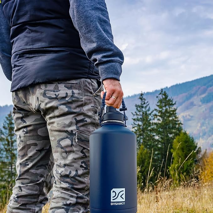 1 Gallon Water Bottle Insulated | Thickened Stainless Steel Vacuum Metal Water Jug | Portable Sports Large for Gym and Hiking with Straw, Carrier Bag, Handle Strap | BPA-Free 128 oz-FlexoryFit