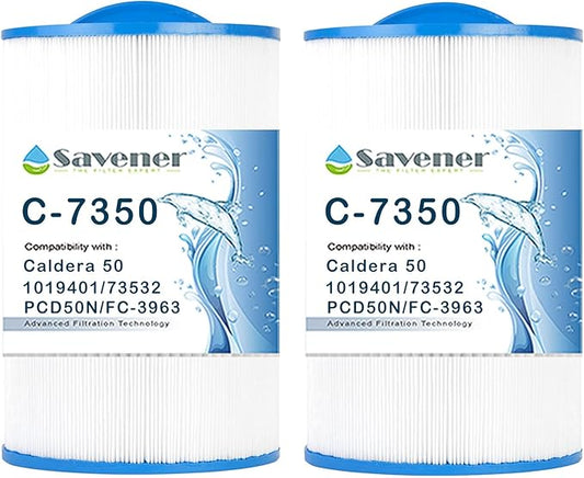 Spa Filter Compatible with Caldera 50, Caldera Spas, Unicel C-7350, 1019401, 73532, PCD50N, FC-3963, 50 sq.ft hot tub Filter, 2 Pack