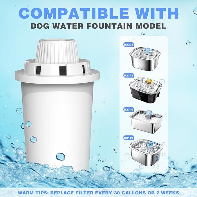 Dog Water Fountain Filters Replacement 4 Pack,2 Months Set of Water Filter Replacement for Lesotc Large Pet Water Fountain Stainless Steel,7 Layer Vertical Filtration for D2341,D2419,D2322,D2223,D2340