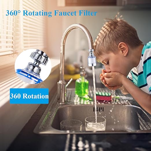 2 Pack Sink Water Filter Faucet, Universal 360 ° Rotating Bathroom Sink Filter, Kitchen Faucet Water Filter Removes Chlorine Fluoride Heavy Metals Hard Water for Home Bathroom Kitchen