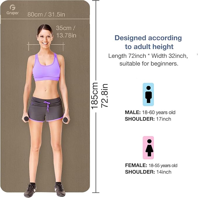Thick Yoga Mat Non Slip, Large Size 72" L x 32" W x 0.6" TH, Premium Exercise & Fitness Mat with Carrying Strap and Bag, Workout Mats for Home-FlexoryFit
