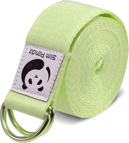 Slim Panda Yoga Strap for Stretching,Cotton Yoga Strap with Adjustable D-Ring Buckle,Non-Elastic Yoga Belt for Pilates,Gym Workouts,Physical Therapy,Improve Flexibility-FlexoryFit