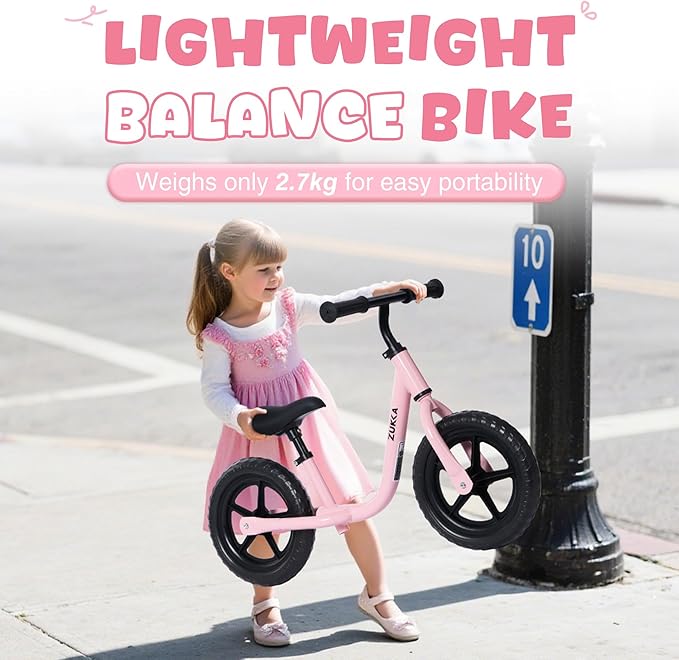 12 inch Toddler Balance Bike Adjustable Handlebar & Seat Anti-Slip Grip Suitable for 2-5 Years Old with Footrest Lightweight for Tolddlers Boys Girls Multiple Colors to Choose-FlexoryFit