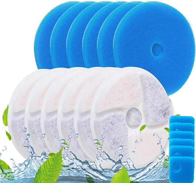 6 Pack Cat Water Fountain Filter, Diameter 4.1 Inch, Square Sponge Filters Apply to Automatic Pet Fountain Filter Replacement