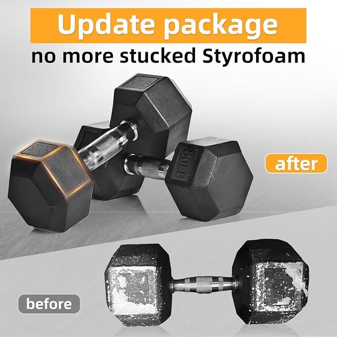 Yufer 6-10 Pair Iron and Rubber Coated Dumbbell Set 350/450 and 550 lbs 5-50 lbs Hand Free Weight for Strength Hex Rubber Weights with Vertical Storage Rack Fitness Home Gym Equipment-FlexoryFit