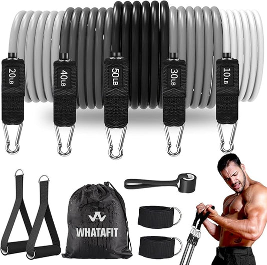 WHATAFIT Resistance Bands, Exercise Bands，Resistance Bands for Working Out, Work Out Bands with Handles for Men and Women Fitness, Strength Training Home Gym Equipment-FlexoryFit