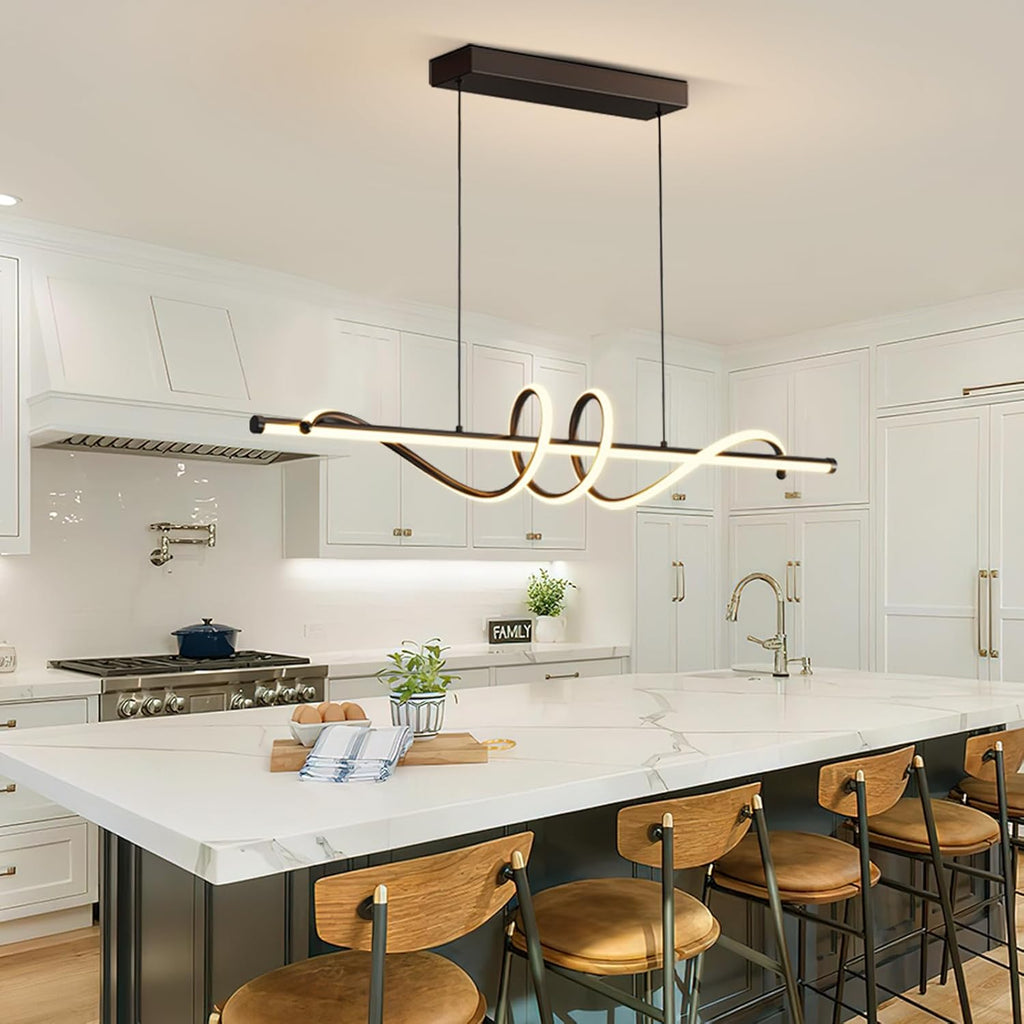 Modern LED Pendant Lights, Ceiling Chandelier Dimmable with Remote Control 3000k-6000K Adjustable Color Temperature, Aluminum Island Lighting Lamp Fixture for Kitchen, Dining Room(39in Black)