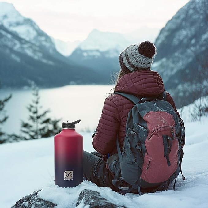 1 Gallon Water Bottle Insulated | Thickened Stainless Steel Vacuum Metal Water Jug | Portable Sports Large for Gym and Hiking with Straw, Carrier Bag, Handle Strap | BPA-Free 128 oz-FlexoryFit