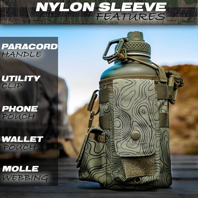 Iron Infidel Battle Bottle - Half Gallon Insulated Stainless Steel Water Jug with Handle - Gym Bottle for Men with Rugged Sleeve (Overland 2 Liter)-FlexoryFit