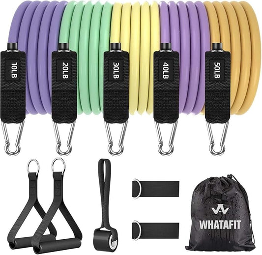 WHATAFIT Resistance Bands, Exercise Bands，Resistance Bands for Working Out, Work Out Bands with Handles for Men and Women Fitness, Strength Training Home Gym Equipment-FlexoryFit