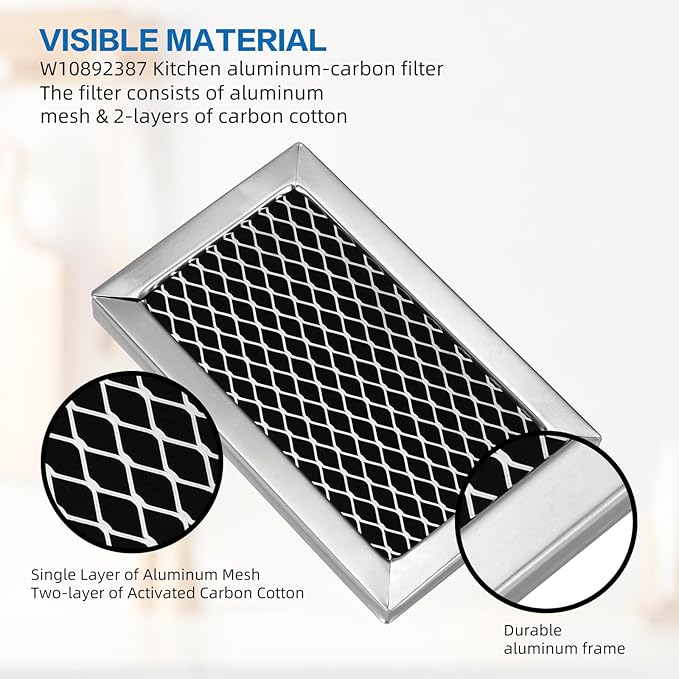 W10845250 W10892387 Microwave Charcoal Grease Filter Replaces for Whirlpool, Maytag, Amana Over-The-Range Microwave W10845250 4455038 AP6036051 PS11769323 5-1/4” X 3-1/4” X 3/8” (2 Pack)