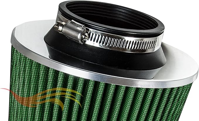 GREEN 3.5" 89 mm Inlet Narrow Cold Air Cone Replacement Performance Washable Clamp-On Dry Air Filter