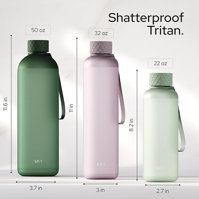 KIVY Slim Water Bottle 32oz [Lightweight & Shatterproof] Fits Backpack & Cupholder for Travel, Sports, School, Gym - Teal green water bottle no straw - Gym water bottle screw top - Dishwasher Safe-FlexoryFit