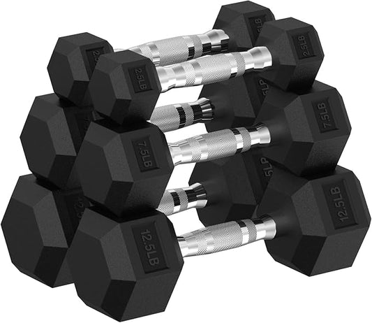 Hex Dumbbell Set, 30-480 lb Set Rubber Encased Exercise & Fitness Dumbbells, Weights Dumbbells Set, Hand Weight for Strength Training-FlexoryFit