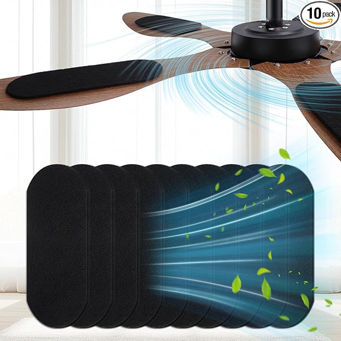 10 Pack Ceiling Fan Filters for Blades, 95% Activated Unscented Coconut Shell Carbon Filter, Ceiling Fan Air Purifier Pads for Common Household Contaminants, Unscented, Easy to Stick, Clean