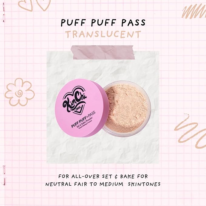 Kimchi Chic Beauty Puff Puff Pass Set and Bake Setting Powder for Makeup, Extra Fluffy Loose Face Powder Poof, Soft Natural Face Makeup for Uneven Skin Tone, 03 Translucent-FlexoryFit