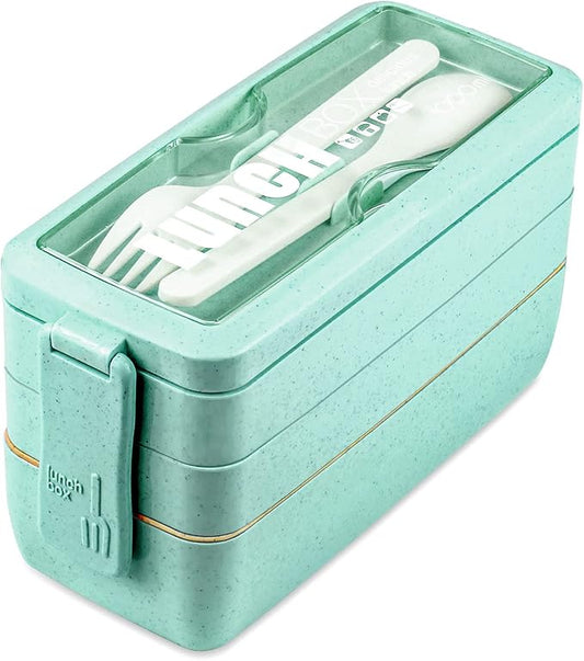 Iteryn Bento Box Lunch Box, 3-In-1 Compartment Containers - Wheat Straw, Leakproof Stackable Bento Lunch Box Meal Prep-FlexoryFit