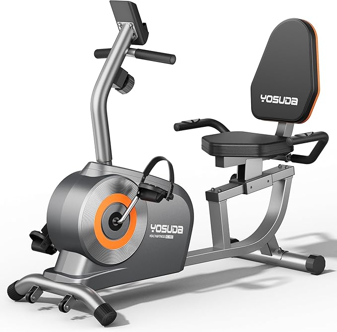 YOSUDA Recumbent Exercise Bike for Home，Magnetic Staionary Bike for Seniors/Adults with Adjustable Seat, 350LB Capacity, 16-level Resistance, LCD Monitor & Pulse Sensors-FlexoryFit