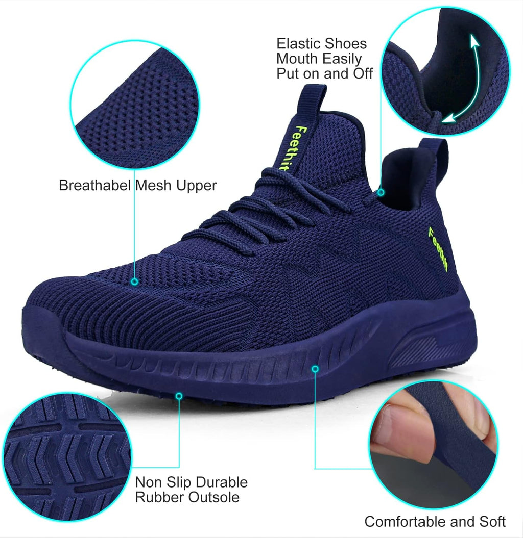 Feethit Mens Non Slip Walking Sneakers Lightweight Breathable Slip on Running Shoes Athletic Gym Tennis Shoes for Men