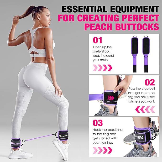 Ankle Resistance Bands with Cuffs, Ankle Bands for Working Out, Ankle Resistance Band for Leg, Booty Workout Equipment for Kickbacks Hip Fitness Training, Exercise Bands for Butt Lift Women-FlexoryFit