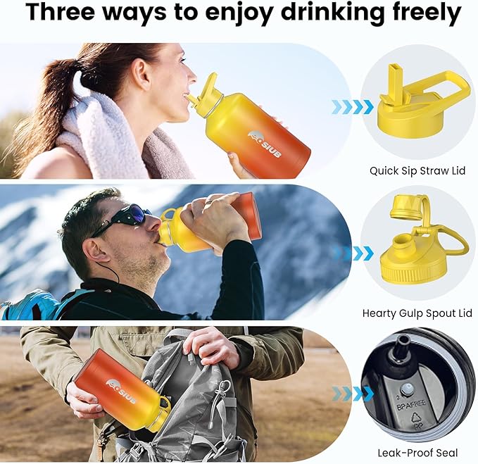 Insulated Water Bottle 87 oz, Triple Wall Vacuum Stainless Steel(Cold for 48 Hrs),Leak Proof & BPA-Free,One Gallon Water Bottle with Reflective Paracord & Flip Straw for Sports & Travel, Sunset-FlexoryFit