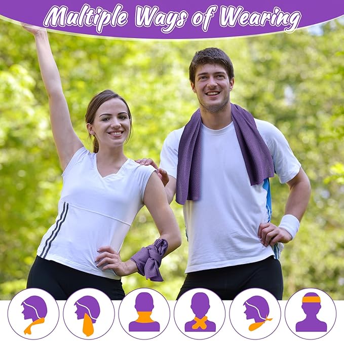 20 Pcs Cooling Towel 40" x 12" Ice Towel for Neck and Face Microfiber Chilly with Bag Breathable Yoga Gym Stay Cool Towels Sweat Rag for Workout Running Camping Pilates Beach Accessories (Purple)-FlexoryFit