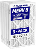 Filter King 16x20x4 Air Filter | 5-PACK | MERV 8 HVAC Pleated A/C Furnace by FilterKing