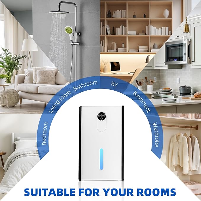 Dehumidifier for 1076 sq.ft,Quiet Portable Moisture Absorber with Auto Shut Off, Auto Defrost,72 OZ Water Tank,Drain Hose,7 Color LED Light,Sleep Mode for Basement Home Bedroom Bathroom RV