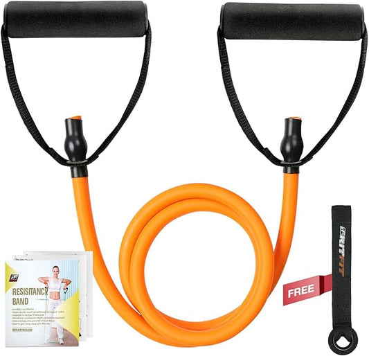 RitFit Single Resistance Exercise Band with Comfortable Handles - Ideal for Physical Therapy, Strength Training, Muscle Toning - Door Anchor and Starter Guide Included-FlexoryFit