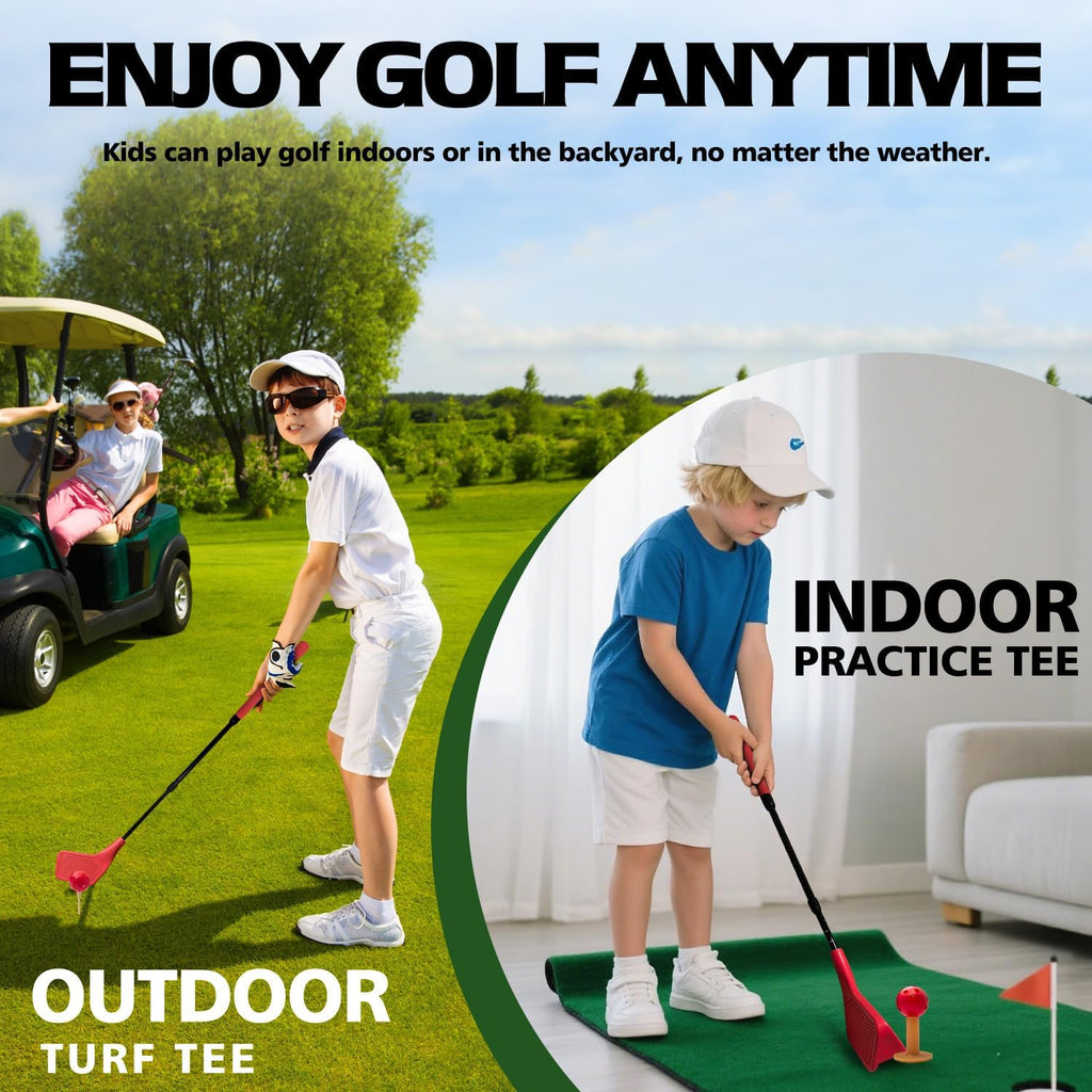 Kids Golf Club Set, Adjustable Backyard Outdoor Indoor Golf Clubs with Oversized Club Heads for Kids, Juniors, and Family Play Golf Game in Parks, Grass, Yards (Red)