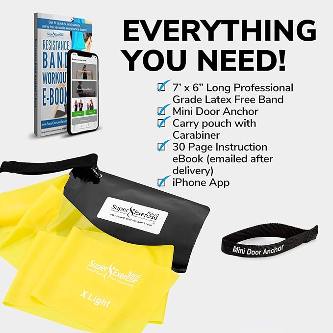 7Ft Long Resistance Bands for Stretching - Resistance Bands Set with Door Anchor - Exercise Bands Including Carry Pouch, E-Book & App - Latex-Free Workout Bands-FlexoryFit