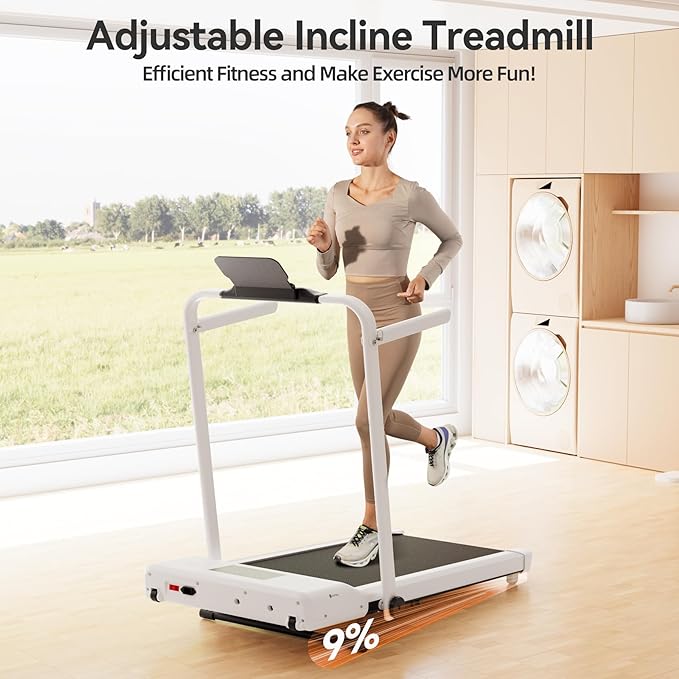 Walking Pad Treadmill with Handle bar, 3.0HP Small Foldable Treadmills for Home with APP Remote Control and LED Display, 7.5MPH Portable Treadmill 300 Lbs Capacity-FlexoryFit