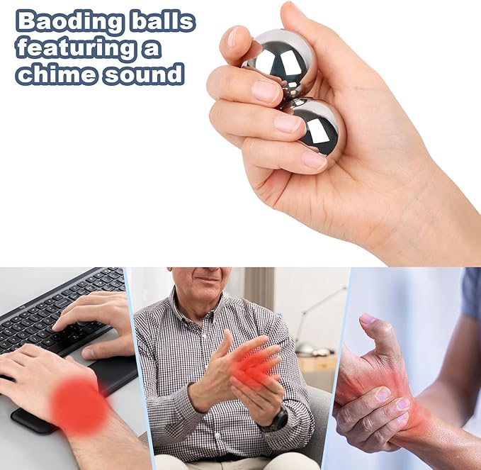 1.5-inch Baoding Balls with Chime: Stainless Steel Baoding Balls, Hand Massage, Meditation Balls — Suitable for Home/Office Exercise, Stress Relief, Anxiety Reduction, and as Holiday Gifts-FlexoryFit