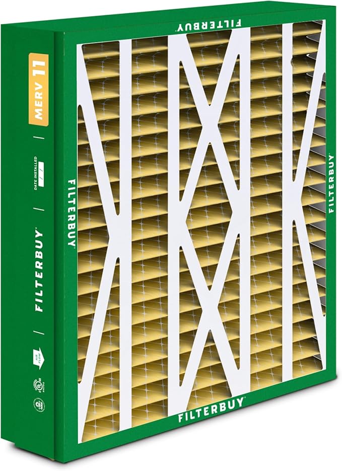 Filterbuy 24.5x27x5 Air Filter MERV 11 (MPR 1200) Allergen Defense (3-Pack), Pleated HVAC AC Furnace Filters for Trane, American Standard, Honeywell, & Accumulair (Actual Size: 24.06 x 26.13 x 4.97)