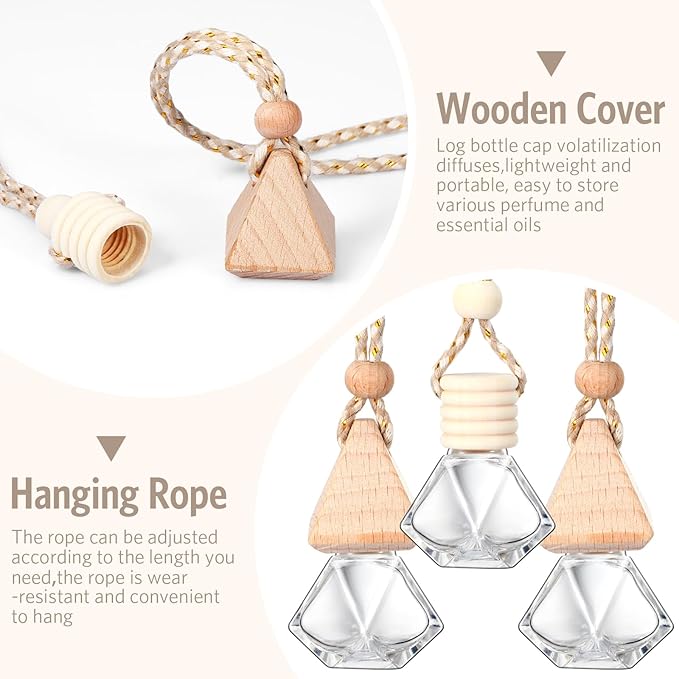 BBTO 100 Pcs Car Air Fresheners Diffuser with Wooden Cap Empty Aromatherapy Diffuser Clear Car Fragrance Holder Pendant Hanging Perfume Fresheners Bottles for Car Decor (Clear Diamond)