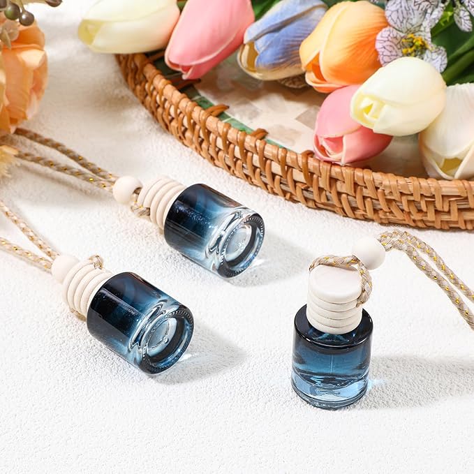 50 Pcs Hanging Car Air Freshener Car Diffuser Bottles Empty Glass Perfume Bottle Freshener Diffuser Bottle Pendant for Essential Oil Fragrance Aromatherapy Bottle Ornament (Cylinder)