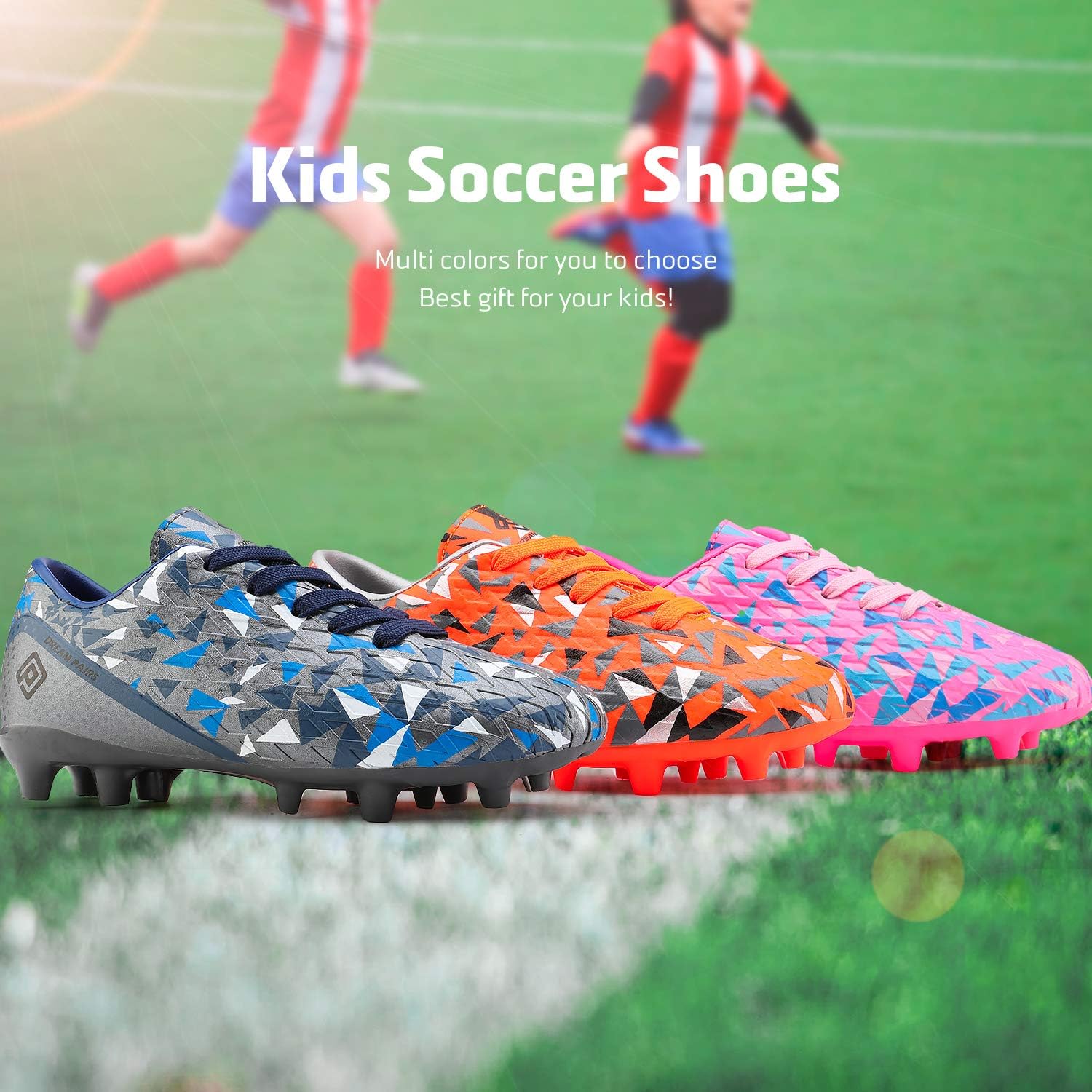 DREAM PAIRS Boys Girls Soccer Cleats Youth Firm Groud Athletic Outdoor Trainning Football Shoes for Little/Big Kid
