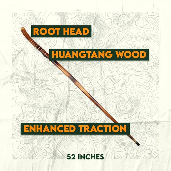 SE Natural Wood Walking Stick with Root Head, Carved Hand Grip, Steel Spike and Metal-Reinforced Tip Cover, 55" - WS631-52RH
