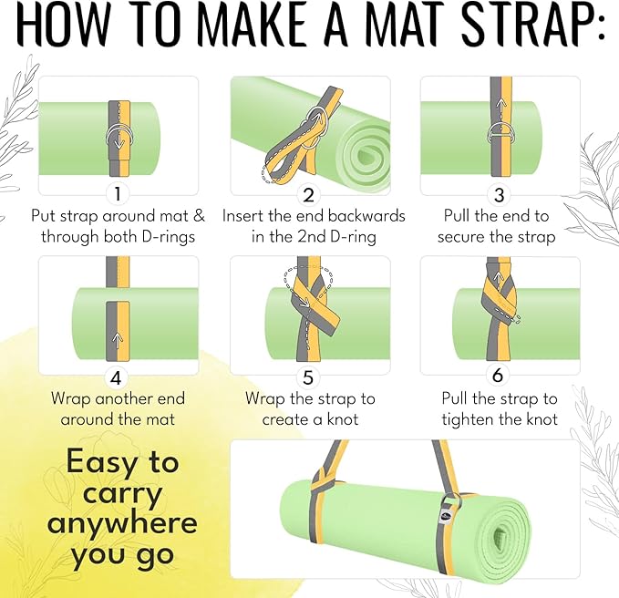 TECEUM Yoga Strap & Mat Strap – 2 IN 1 – Cotton – 6 ft 8 ft 10 ft (30+ colors) – Adjustable Non-Slip Belt for Yoga, Pilates, Stretching, Physical Therapy, Fitness & Home Workout – For Carrying Mats-FlexoryFit