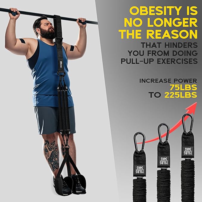 Pull Up Assistance Bands, Adjustable Heavy Duty Resistance Band for Pull Up, 3 Pull Up Bands, Comfortable Fabric Feet/Knee Rest, Assistance Bands for Pull-Up, Home Fitness, Body Stretching-FlexoryFit