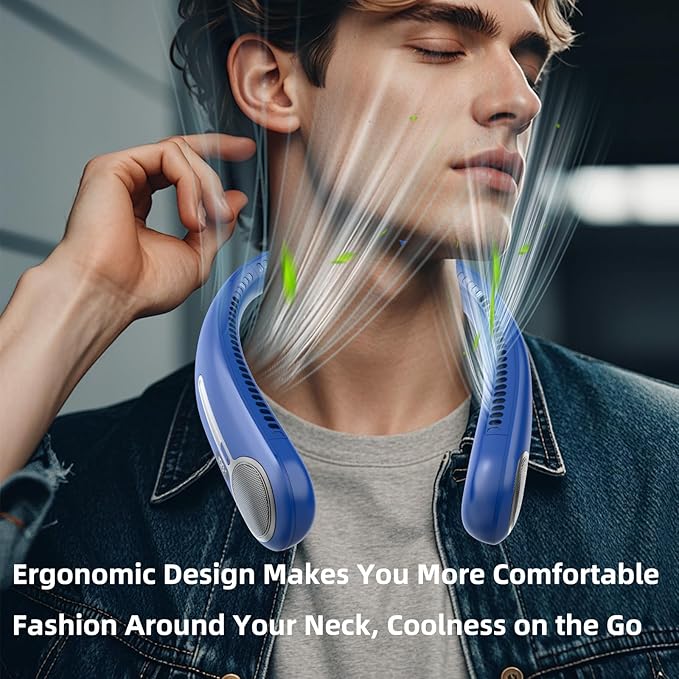 Portable Neck Fan,Hands Free Personal Wearable Bladeless Fan,6000mAh USB Rechargeable,360° Cooling,LED Display,4-Speeds,Birthday Gifts for Men Women Dad Mom,Outdoor Indoor Travel Camping (Navy)