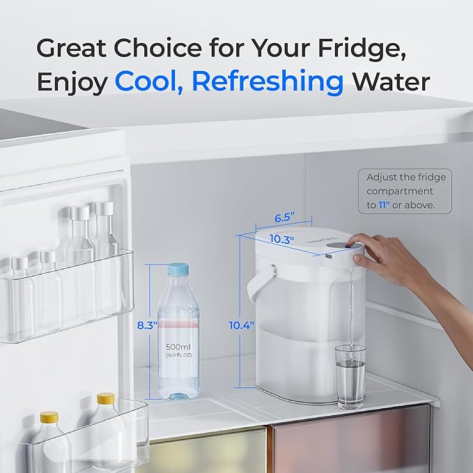 Waterdrop FreshTaste Instant Water Filter Pitcher with 2 Filters, Rechargeable Powerful Dispenser, Reduce Chlorine, Lead, Copper, Purify, Soften Water, 17-Cup, White, Does not Lower TDS
