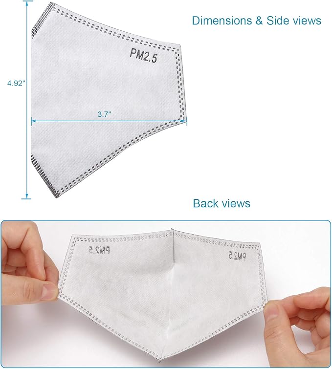 New 3D Cutting PM 2.5 Activated Carbon Filter Insert, 5 Layers Pm 2.5 Filter Replaceable Protective Filter to Anti Haze Dustproof Air Pollution Large Size (60)