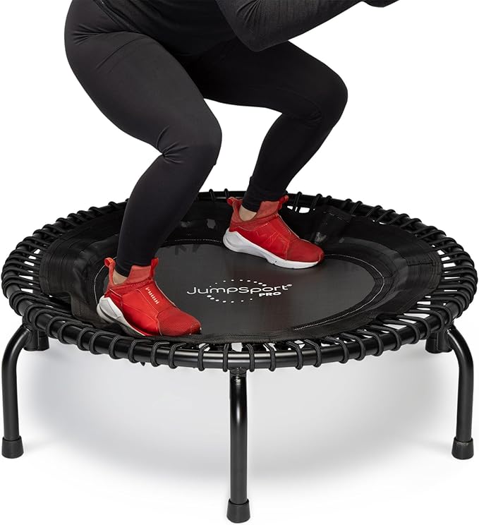JumpSport 350 PRO Indoor Heavy Duty Fitness Trampoline, 39-inch | 36 Premium EnduroLast 4 Elastic Cords | Customized Bounce with 7 Settings | 300 lb Wt. Rating | 60-Day Free Trial to 350+ Videos-FlexoryFit