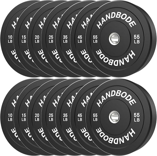 Bumper Plates 2 - Inch Olympic Weight Plate Set for Barbell, 10-55 lb Rubber Weights Sets for Home Gym, Strength Training Plate, Weight Lifting, Black
