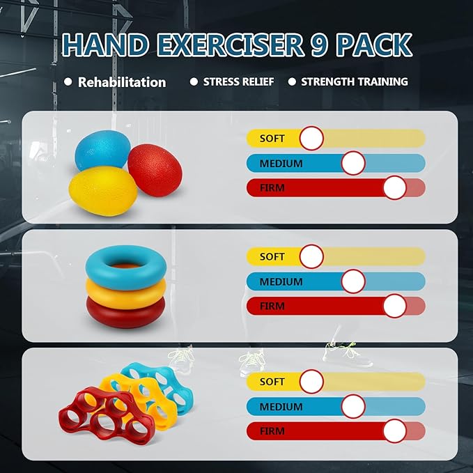 11PCS Grip Strength Trainer Kits, Hand Gripper Strengthener, Forearm Strengthener, Finger Strengthener, Finger Exerciser, Hand Exerciser, Stress Relief Ball, Grip Ring, for Muscle Building, Recover Hand Injury-FlexoryFit